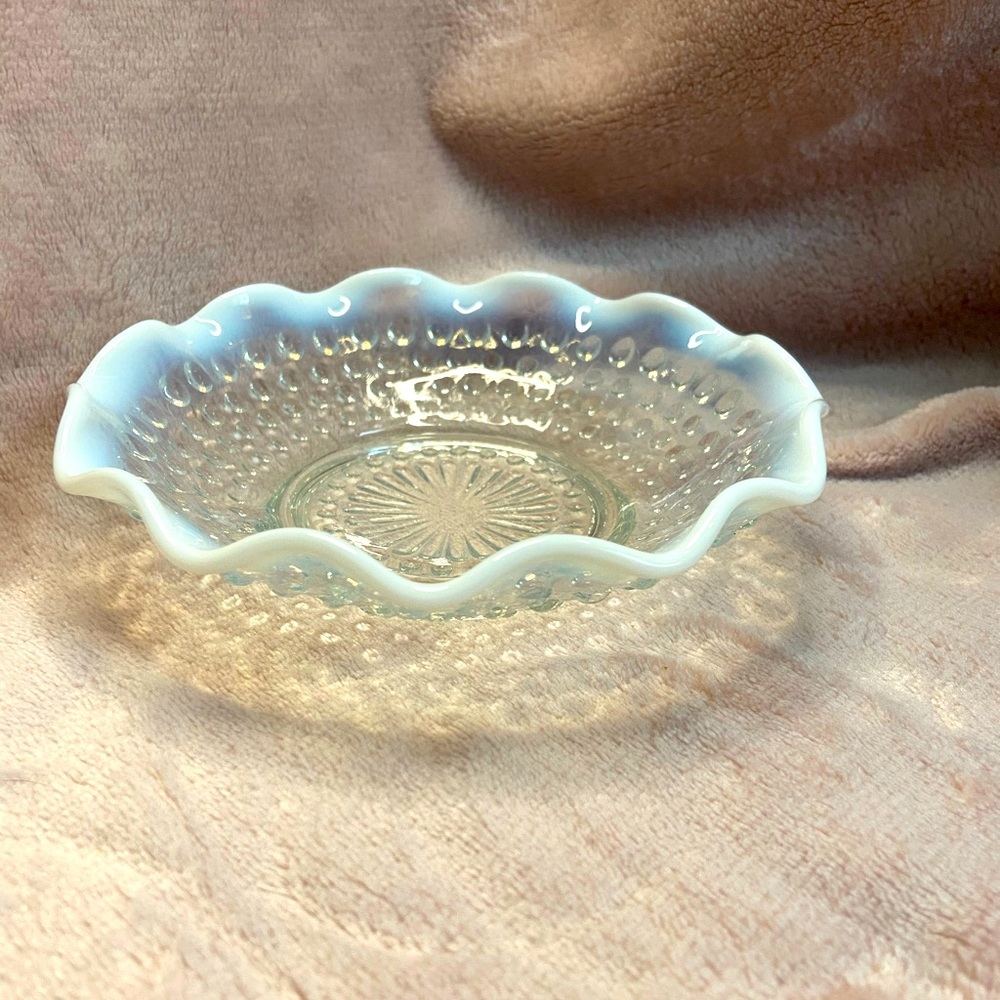 Anchor Hocking moonstone opalescent 5” round crimped bowl. Price per bowl